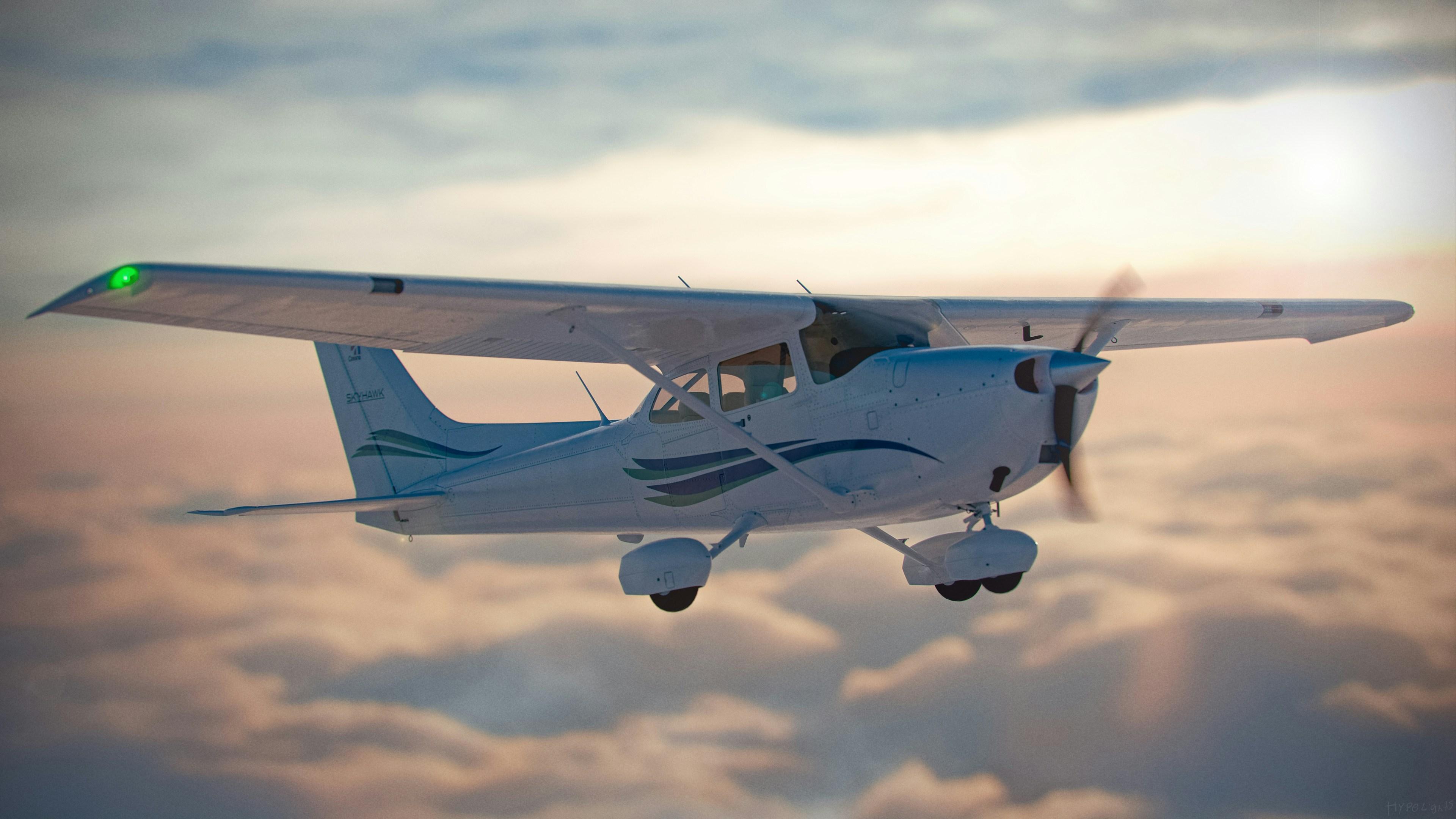 Cessna flying above the clouds